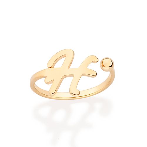 ANEL DE LETRA BANHADO A OURO 18K-LETRA H