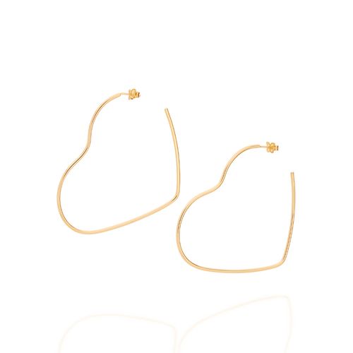 MAXI BRINCO MEIA ARGOLA CORAÇÃO BANHADO A OURO 18K
