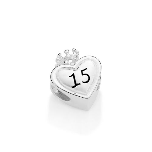 BERLOQUE CORAÇÃO 15 ANOS DE PRATA MACIÇA 925 COM ZIRCÔNIAS E RESINA