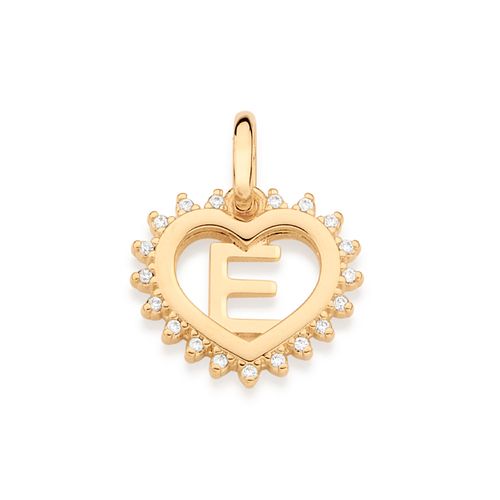 PINGENTE CORAÇÃO COM LETRA BANHADO A OURO 18K COM ZIRCÔNIAS-LETRA E