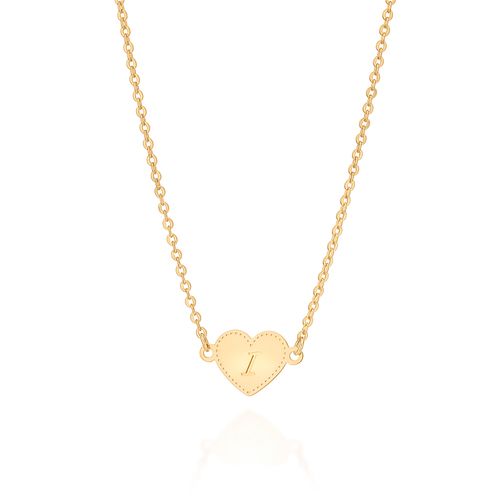 GARGANTILHA CORAÇÃO COM LETRA BANHADA A OURO 18K-LETRA I