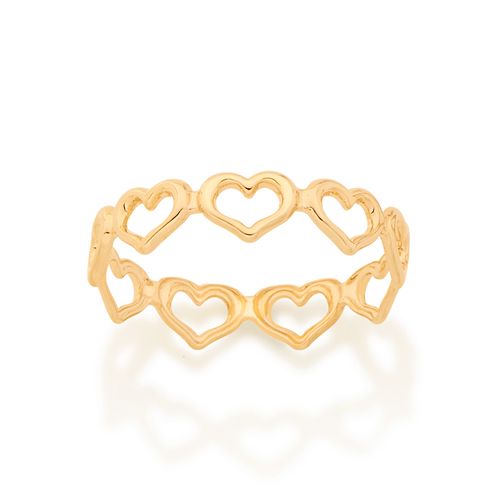 ANEL CORAÇOES VAZADOS BANHADO A OURO 18K