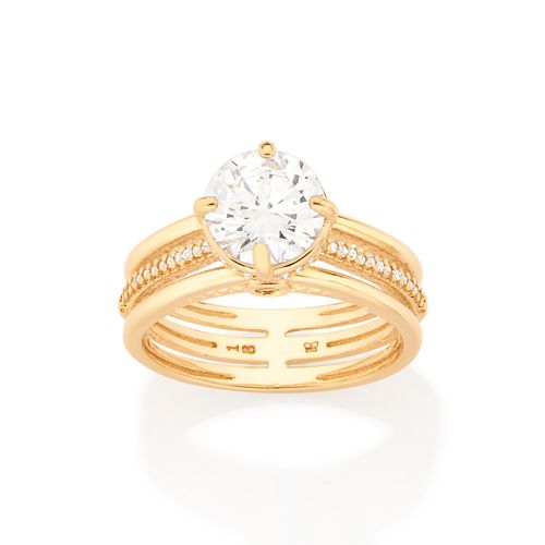 ANEL SOLITÁRIO BANHADO A OURO 18K COM ZIRCÔNIAS