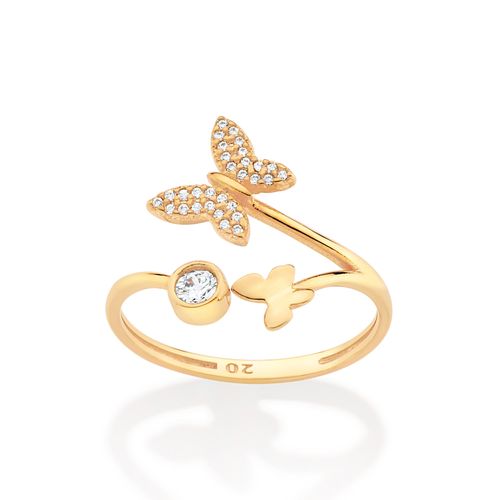 ANEL SKINNY BORBOLETA BANHADO A OURO 18K COM ZIRCÔNIAS