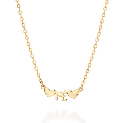 GARGANTILHA FÉ E CORAÇÕES BANHADA A OURO 18K