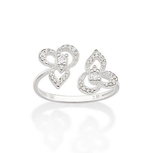 ANEL AJUSTÁVEL FLORES DE PRATA MACIÇA 925 COM ZIRCÔNIAS