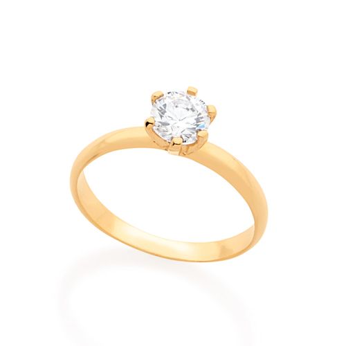 ANEL SOLITÁRIO BANHADO A OURO 18K COM ZIRCÔNIA
