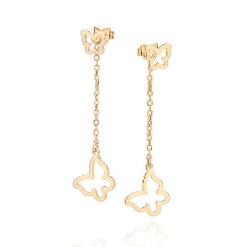 BRINCO PÊNDULO BORBOLETAS BANHADO A OURO 18K