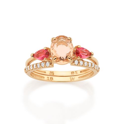 ANEL DUPLO BANHADO A OURO 18K COM ZIRCÔNIAS E CRISTAIS