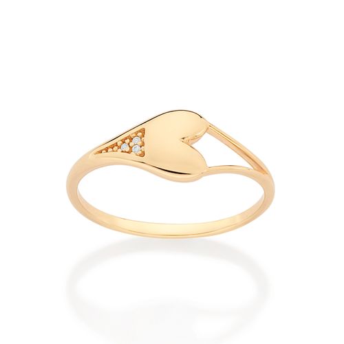 ANEL SKINNY CORAÇÃO ABAULADO BANHADO A OURO 18K COM ZIRCÔNIAS