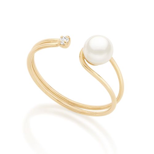 ANEL AJUSTÁVEL BANHADO A OURO 18K COM PÉROLA E ZIRCÔNIA