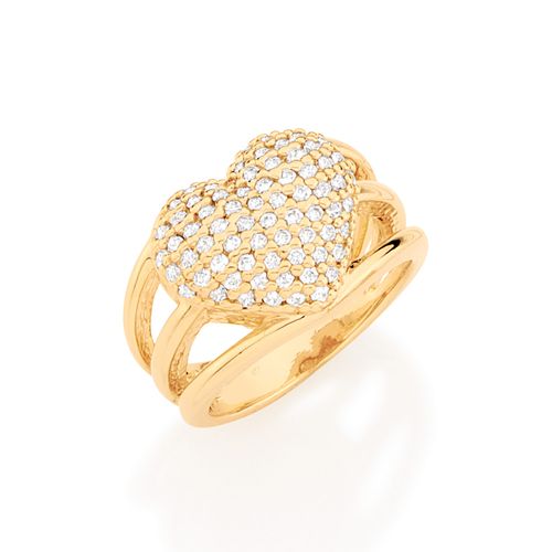 ANEL ARO TRIPLO CORAÇÃO BANHADO A OURO 18K COM ZIRCÔNIAS