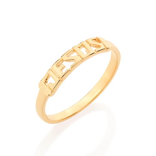 ANEL SKINNY VAZADO COM ESCRITA JESUS BANHADO A OURO 18K