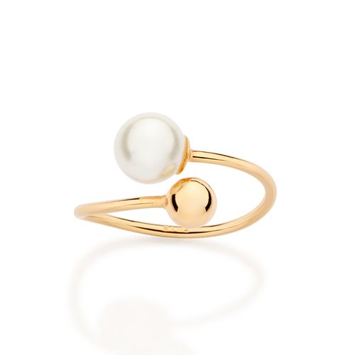 ANEL AJUSTÁVEL BANHADO A OURO 18K COM BOLA E PÉROLA SINTÉTICA