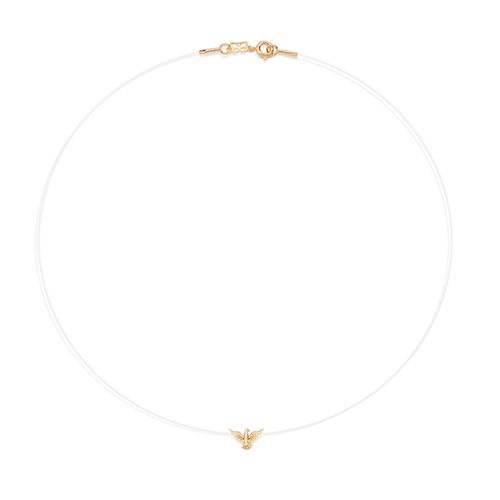 GARGANTILHA FIO NYLON ESPÍRITO SANTO BANHADO A OURO 18K