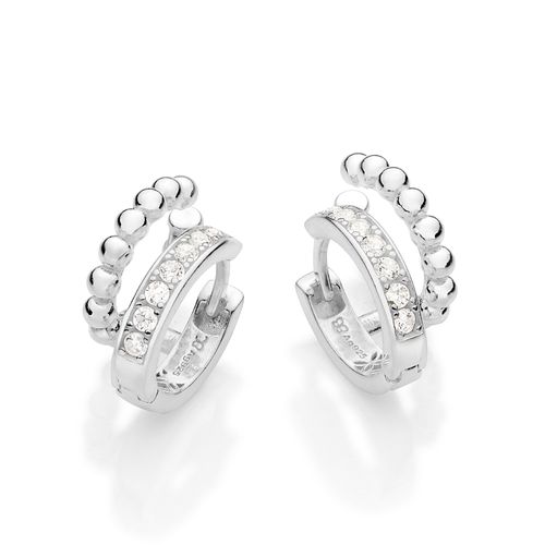 BRINCO ARGOLA DUPLA DE PRATA MACIÇA 925 COM ZIRCÔNIAS