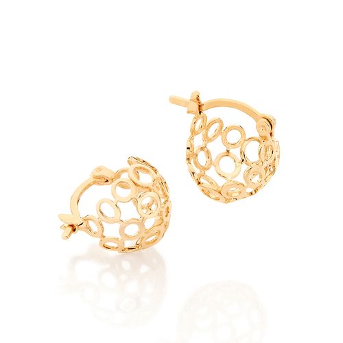 BRINCO MEIA ARGOLA CÍRCULOS VAZADOS BANHADO A OURO 18K