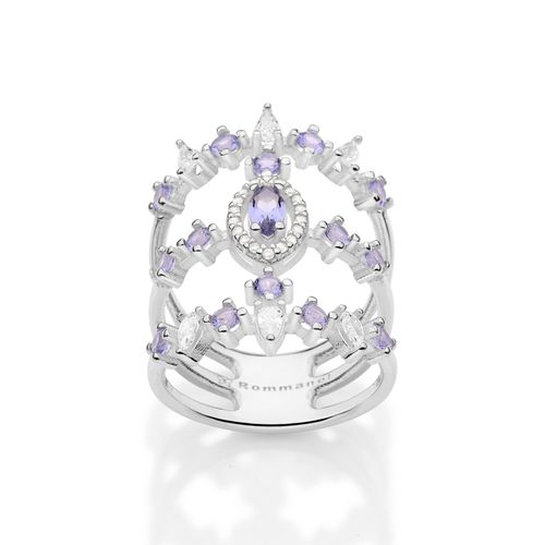 MAXI ANEL ARO TRIPLO DE PRATA MACIÇA 925 COM ZIRCÔNIAS