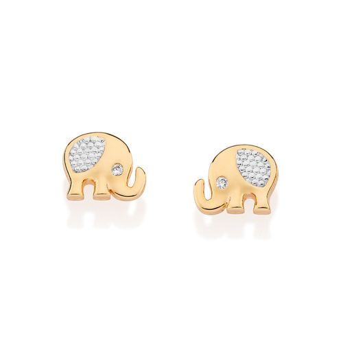 BRINCO ELEFANTE BANHADO A OURO 18K COM ZIRCÔNIAS E APLICAÇÃO DE RHODIUM