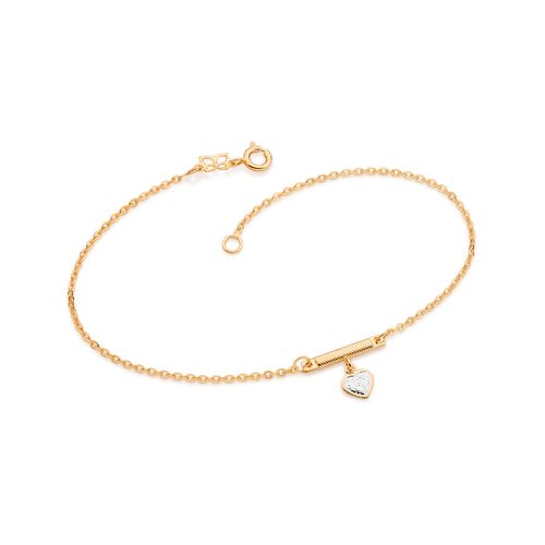 TORNOZELEIRA BANHADA A OURO 18K COM CORAÇÃO E APLICAÇÃO DE RHODIUM