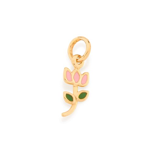 PINGENTE FLOR TULIPA BANHADO A OURO 18K COM APLICAÇÃO DE RESINA