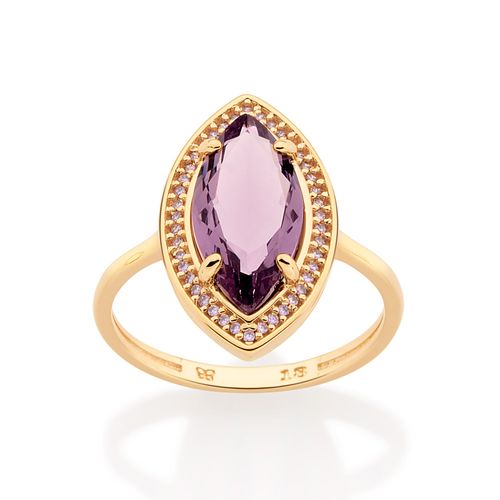 ANEL SKINNY NAVETE BANHADO A OURO 18K COM ZIRCÔNIAS E CRISTAL