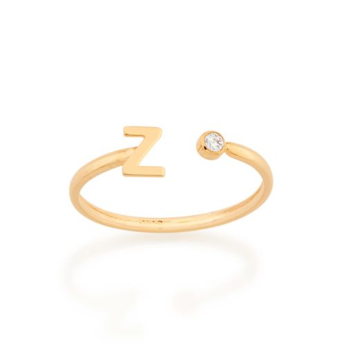 ANEL AJUSTÁVEL LETRA BANHADO A OURO 18K COM ZIRCÔNIA-LETRA Z