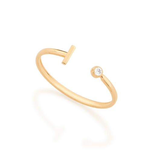 ANEL AJUSTÁVEL LETRA BANHADO A OURO 18K COM ZIRCÔNIA-LETRA I