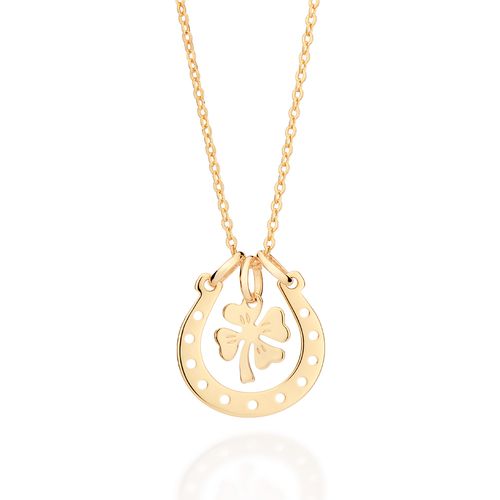 GARGANTILHA COM PINGENTE TREVO E FERRADURA BANHADO A OURO 18K