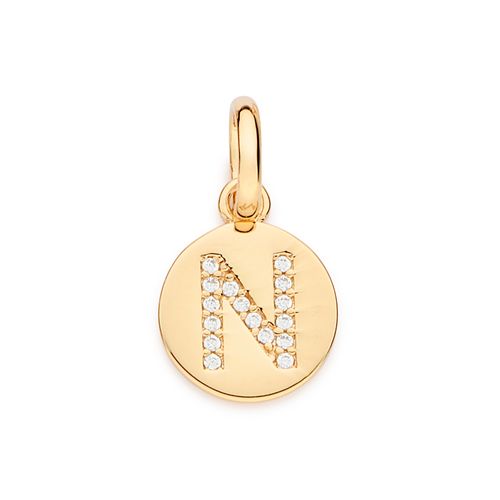 PINGENTE LETRA BANHADO A OURO 18K COM ZIRCÔNIAS -LETRA N