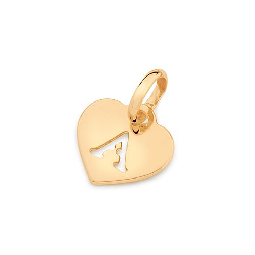 PINGENTE CORAÇÃO COM LETRA BANHADO A OURO 18K-LETRA A