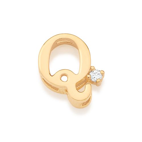 PINGENTE LETRA BANHADO A OURO 18K COM ZIRCÔNIA-LETRA Q