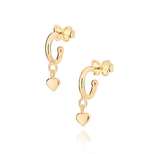 BRINCO MEIA ARGOLA CORAÇÃO BANHADO A OURO 18K