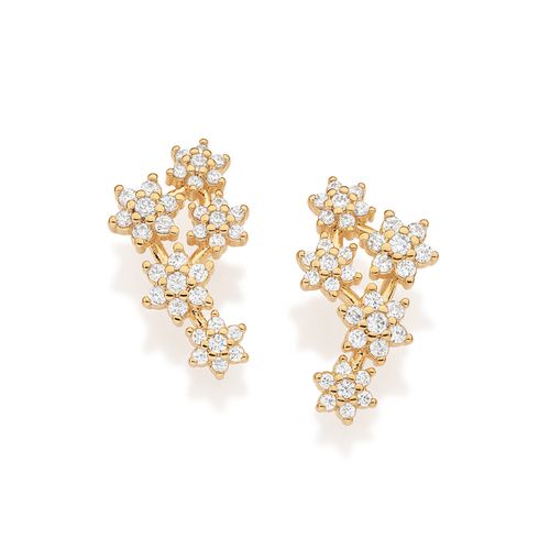 BRINCO FLORES BANHADO A OURO 18K COM ZIRCÔNIAS