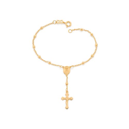 PULSEIRA TERÇO SAGRADO CORAÇÃO DE MARIA BANHADA A OURO 18K