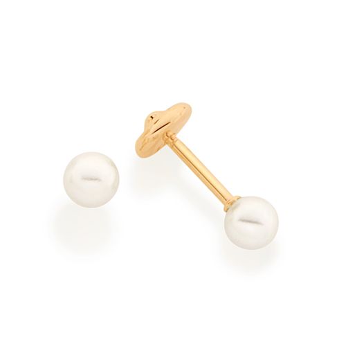 BRINCO INFANTIL SOLITÁRIO BANHADO A OURO 18K COM PÉROLAS SINTÉTICAS
