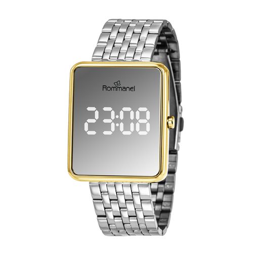 RELÓGIO DIGITAL LED PRATA COM DOURADO