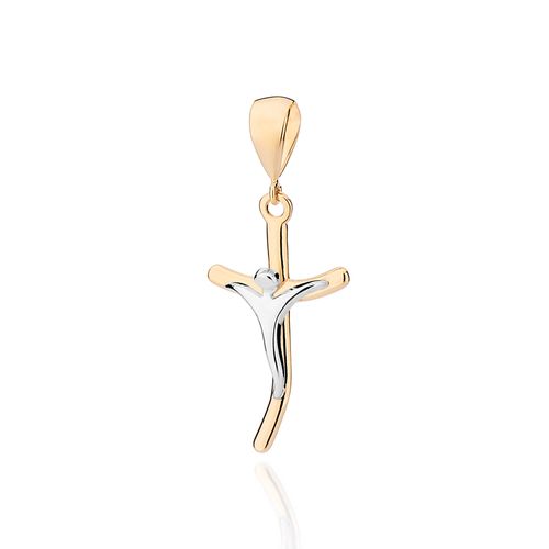 PINGENTE CRUZ CURVADA BANHADO A OURO 18K COM APLICAÇÃO DE RHODIUM