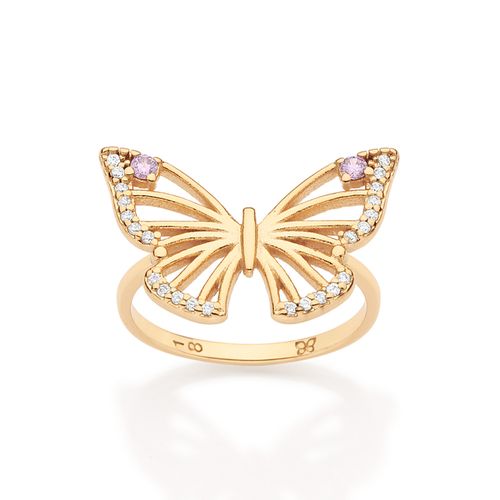 ANEL SKINNY BORBOLETA BANHADO A OURO 18K COM ZIRCÔNIAS