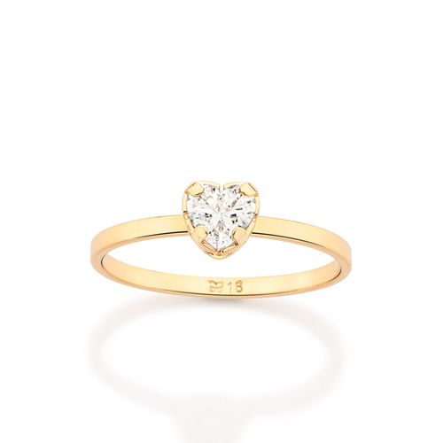 ANEL SOLITÁRIO CORAÇÃO BANHADO A OURO 18K COM ZIRCÔNIA