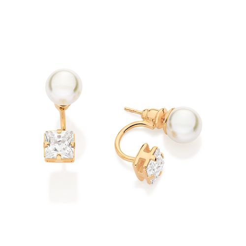 BRINCO BANHADO A OURO 18K COM PÉROLAS SINTÉTICAS E ZIRCÔNIAS