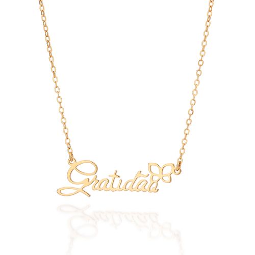 GARGANTILHA GRATIDÃO COM BORBOLETA BANHADA A OURO 18K