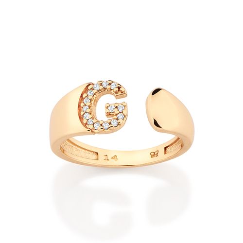 ANEL LETRA BANHADO A OURO 18K COM ZIRCÔNIAS -LETRA G