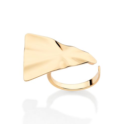 MAXI ANEL AJUSTÁVEL TRIANGULAR COM TEXTURA ONDULADA BANHADO A OURO 18K