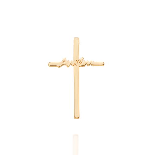 PINGENTE CRUZ AMÉM BANHADO A OURO 18K