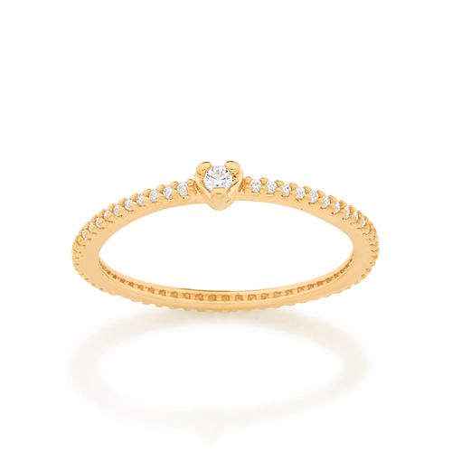 ANEL SOLITÁRIO BANHADO A OURO 18K COM ZIRCÔNIAS