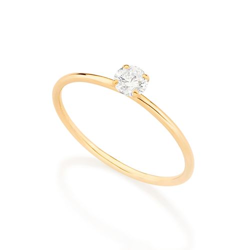 ANEL SOLITÁRIO BANHADO A OURO 18K COM ZIRCÔNIA