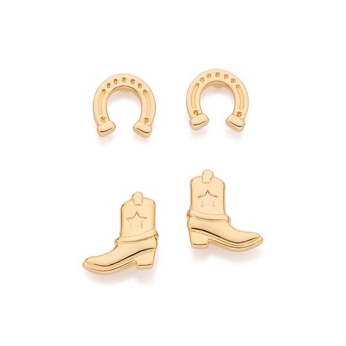 KIT BRINCO BOTA E FERRADURA BANHADO A OURO 18K