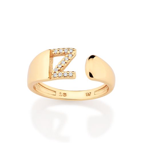 ANEL LETRA BANHADO A OURO 18K COM ZIRCÔNIAS -LETRA Z