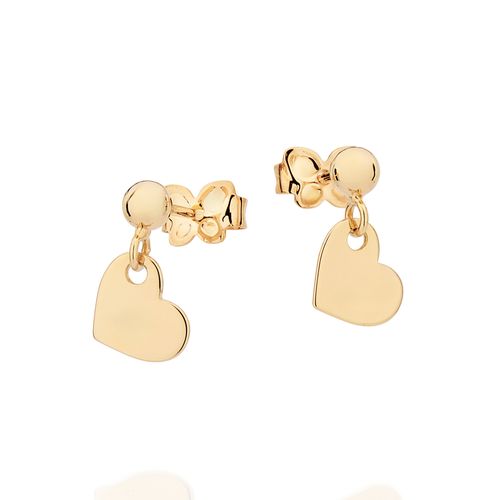 BRINCO PÊNDULO CORAÇÃO BANHADO A OURO 18K COM ESFERAS